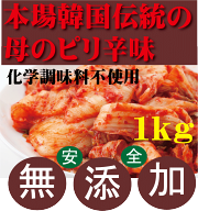 無添加白菜キムチ業務用1kg●韓国・李（イー）さんの手作り★賞味期限は冷蔵保存で約7日前後★無添加 キ…