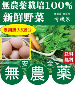 【5週分】無農薬野菜と平飼卵セット定期購入毎週お届け「旬の無農薬100％野菜セット・平飼い卵10個」×5週分（送料無料）発送予定日：月・水・金曜日からご指定下さい★送料無料