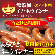 送料無料・お子様ミニウインナー100本【冷凍】■無添加あらびきミニウインナー徳用1kg（約100本前後入っ…