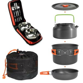 クッカーセット キャンプクッカー ケトル キャンプ鍋 クッキングセット アウトドア 調理器具 鍋セット ソロ 2人 3人 キャンプ用品 やか