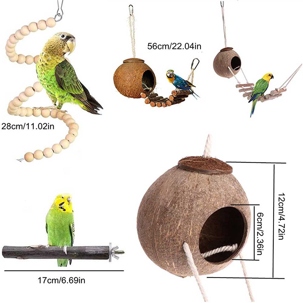インコ おもちゃ 7点セット 天然木 鳥のおもちゃ 止まり木 かじり木 ブランコ 吊り下げ 噛む玩具 ココナッツ ハウス セキセイインコ 遊び場  ストレス解消 | ユースター