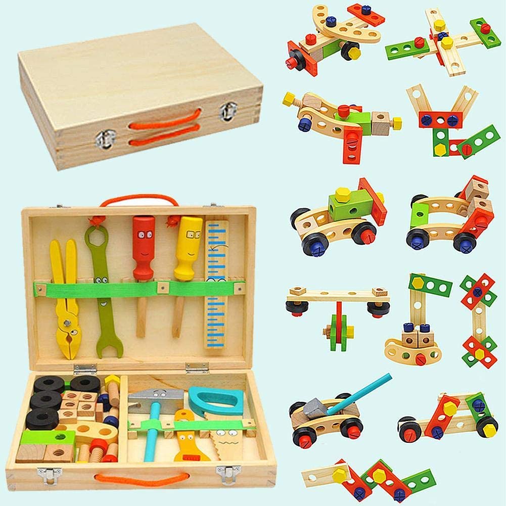 大工さん 子供用 工具セット 子どもに人気な大工さんセット 木製ツールボックス おままごと 木のおもちゃ DIY 木製 早期学習玩具 男の子のおもちゃ  知育玩具 | ユースター