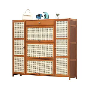 キャビネット 靴棚 シューズキャビネット シューズラック 玄関収納 上開き扉付き 上開き用ステー付き 引き出し付き 多段式 高通気 竹製 おしゃれ ウォールナット 車上渡