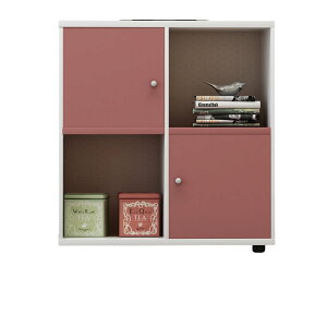 キャビネット 書類整理棚 リビングキャビネット オープン収納 扉付き収納 コンパクト バイカラーデザイン おしゃれ ピンク ホワイト カスタマイズ可能 車上渡し