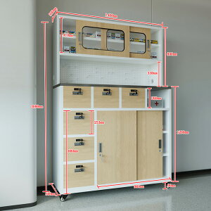 福居家具 医療用キャビネット スチール製医療棚 薬棚 収納キャビネット 鍵付き収納棚 木目調キャビネット 引出し付き収納 シリンダー錠付き ストッパー付きキャスター ナチ