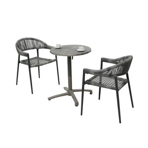 ガーデンテーブル ガーデンチェア ロープチェア ポリエチレンロープ 耐候性 アルミ合金フレーム カジュアル グレー カスタマイズ可能 車上渡し