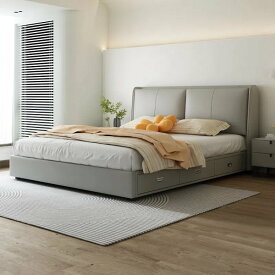 モダンシンプル　本革　収納　主寝室　ビッグサイズ　キングサイズ　イタリア式　手の届く贅沢　柔らかい　新婚用　ベッド