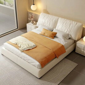 イタリア式　シンプル　本革　モダン　無垢材　主寝室　ダブル　新型　ベッド