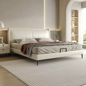 モダン　シンプル　無垢材　主寝室　ダブル　新婚用　1.5メートル　手の届く贅沢　本革　ベッド