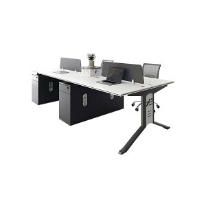 オフィスデスク メラミン化粧板 スチール脚 コンセント付き 配線孔 PC用冷却ファン スタイリッシュ デスクトップパネル ホワイト カスタマイズ可能 車上渡し