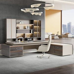 エグゼクティブデスク 役員デスク オフィスデスク 社長室 通気孔 配線ボックス コンセント キャビネット ダイヤル錠 グレーオーク カスタマイズ可能 車上渡し