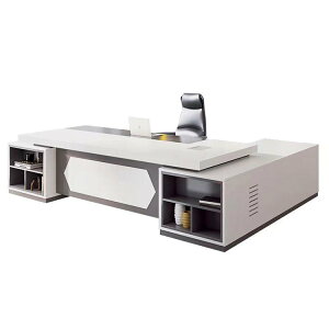 エグゼクティブデスク L字デスク 社長机 配線ボックス付き 多目的キャビネット付き ダイヤル錠付き 通気口付き シンプル グレー カスタマイズ可能 車上渡し