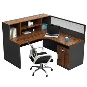 オフィスデスク 事務用デスク ワークデスク パソコンデスク アルミ合金フレーム 収納棚 サイドキャビネット トップパネル ウォールナット カスタマイズ可能 車上渡し