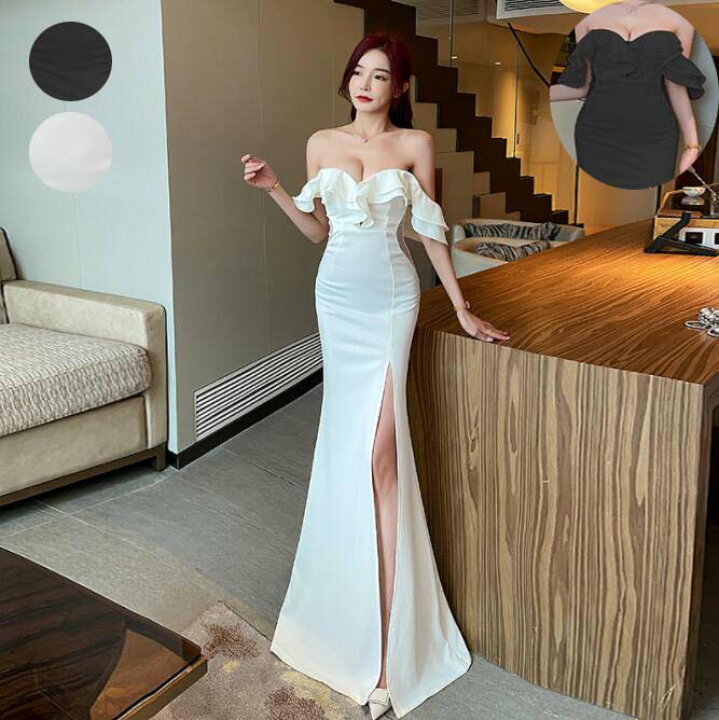 Vネック、スリット、ロングドレス、パーティードレス、キャバドレス  