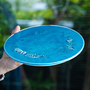 送料無料 |和食器 中皿 トルコブルー七寸丸台皿-21cm-(KIA-109) 作家「荒木漢一」