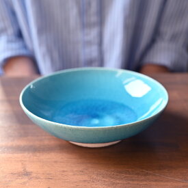 送料無料 ｜和食器　中皿　トルコブルー六寸深皿-18cm-（KIA-112）　作家「荒木漢一」