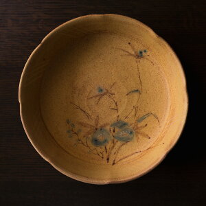 柚子手黄瀬戸草文鉢(共箱付)  作家「瀬津義雄」