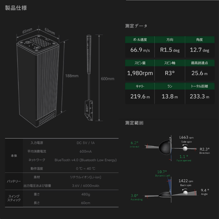 楽天市場】スクエアゴルフ 弾道測定器 SQUARE GOLF BK 03