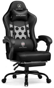 GTPlayer ゲーミングチェア ゲームチェア PUレザー サッカー柄 デスクチェア オフィスチェア あぐら 椅子 ゲーム用チェア 155°リクライニング ハイバック 「VISSEL X GTPLAYER」コラボ テレワーク椅