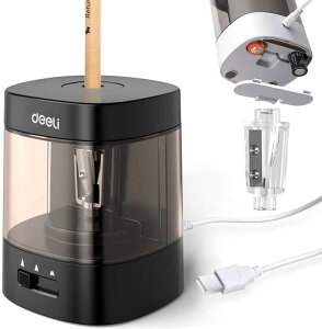 電動鉛筆削り 電動シャープナー 6-8mm鉛筆 乾電池/USB 2A電源供給 デッサン鉛筆 小学生 色鉛筆 デッサン 美術