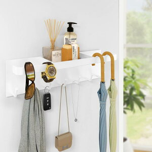 C-J-W アンブレラホルダー マグネット フック付き アンブレラスタンド トレー付き マグネット 傘立て 玄関ドア用 ホワイト 玄関 小物収納