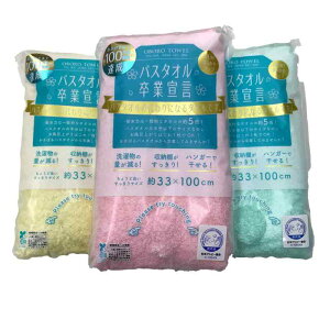 【まとめ売り3個セット】バスタオル卒業宣言【ペールレモン×サクラピンク×エメラルドグリーン】 33×100cm 綿100% 日本製