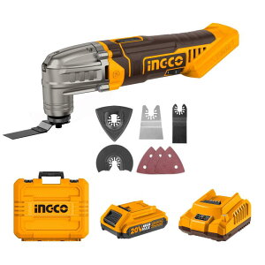 INGCO �R�[�h���X �}���`�c�[�� 1��2.0Ah�o�b�e���[��1�̏[�d��t�� 5000-20000RPM 6�i�K�ϑ��x 3.2°�U���p�x 20V�U���}���`�c�[�� 8�̃A�N�Z�T���[�L�b�g�t��