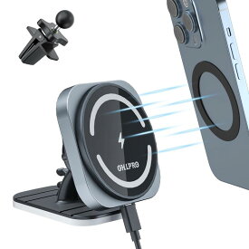 OHLPRO Mag-Safe 車載ワイヤレス充電器 車載ホルダー マグネット式 15W ワイヤレス充電器 iphone12/13シリーズに最適 iphone 11/xr/xs/8p/Sony Xperia/Sumgsung Galaxyなど機種にも対応