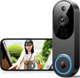 インターホン ワイヤレス ドアホン カメラ付き 工事不要 スマートドアホン 2K 高画質 ビデオドアベル スマホ連動 双方向音声 暗視機能 人物検知 録画機能 広角レンズ IP65防水 防犯 遠隔確認