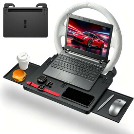 車用ハンドルテーブル 運転席対応 角度調整可能 サイドテーブル付き 仕事又は食事に最適 お手入れ簡単 耐久性 耐水性 ブラック 車用トレイ