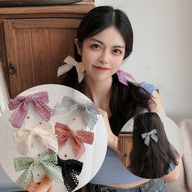 リボンバレッタ リボンバレッタ レース リボン 大きめ リボンヘアピン ダブルリボン チュール 編み込み ヘアクリップ ロングテール パール付き キッズ 子供 ジュニア ヘアアクセ ヘアアレンジ アレンジ 大きなリボン かわいい yuyumo 三つ編み ヘアアクセサリー