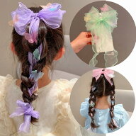 リボンバレッタ 大きめ アンジュ リボン オーガンジー リボン ヘアピン ダブルリボン チュール ヘア ヘア…
