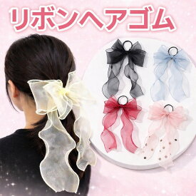 アンジュ リボン リボンヘアゴム オーガンジー リボン 大きめ リボンヘアピン ダブルリボン チュール 編み込み ゴム キッズ 子供 ジュニア ヘアアクセ ヘアアレンジ アレンジ 大きなリボン かわいい yuyumo 三つ編み ヘアアクセサリー