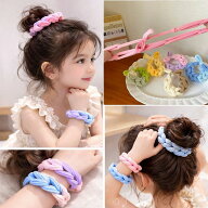リボン ヘアゴム ワッフルヘアゴム 編み込み ゴム キッズ 子供 ジュニア ヘアアクセ ヘアアレンジ アレン…