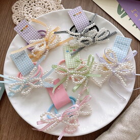 パール リボン ヘアゴム リボンゴム キッズチェック柄 髪に優しい 絡まりにくい 保育園 髪が多い子向け 人気 発表会 子供 こども ジュニア パイルゴム ポニーテール ツインテール ヘアアクセ ヘアアレンジ アレンジ かわいい yuyumo ヘアアクセサリー