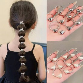 銀色 ヘアゴム 10個セット シルバー 丸 ハート 星 デザイン キッズ こども シルバー ポニーテール ツインテール ヘアアクセ ヘアアレンジ アレンジ かわいい yuyumo ヘアアクセサリー