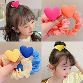 ハート ヘアゴム 子供 キッズ こども 太め ピンク アイボリー よく伸びる ポニーテール ツインテール ヘアアクセ ヘアアレンジ アレンジ かわいい yuyumo ヘアアクセサリー