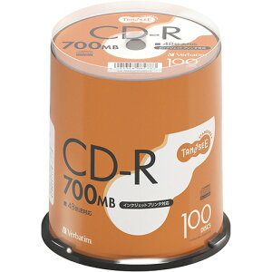 TANOSEE データ用CD-R 700MB 48倍速 ホワイトプリンタブル スピンドルケース 1パック(100枚) SR80FP100T2 バーベイタム