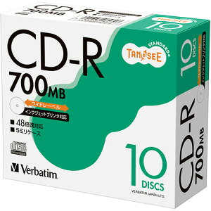 TANOSEE データ用CD-R 700MB 48倍速 スリムケース 1セット(200枚:10枚×20パック) SR80FPW10T2 バーベイタム