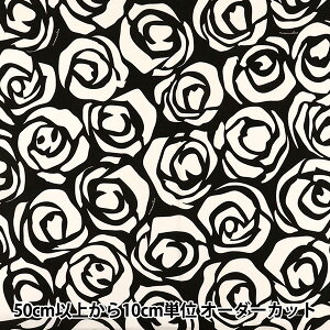 【数量5から】 生地 『マウナロア TCハワイアンプリント ロケ クロ×シロ ZK000004』