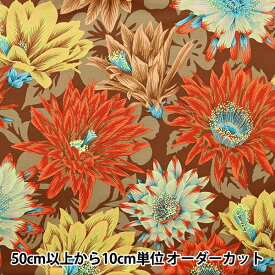 【数量5から】 生地 『USAコットン Kaffe Fassett カクタス・フラワー PJ096-BROWN』