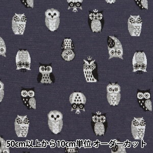 【数量5から】 生地 『ニットジャガード フクロウ ネイビー YGA-71040-2D』 KOKKA コッカ