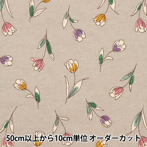 【数量5から】 生地 『綿麻シーチング チューリップ グレー N1102-1E』