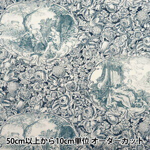 【数量5から】 生地 『シャーティング クラシカルプリント トワルドジュイ風 ホワイト×アイアンブルー 819589-S』 YUWA 有輪商店