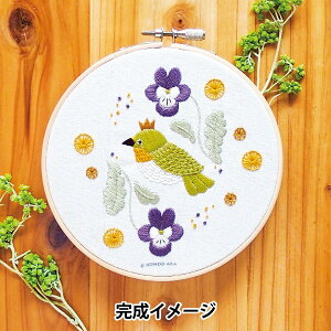 刺しゅうキット 『近藤朱 フランス刺しゅう ビオラとメジロの刺繍枠パネル AKT-6-2』 Piece ピース