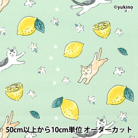 【数量5から】 生地 『シーチング 猫レモン グリーン DEYT-CALE-GR』