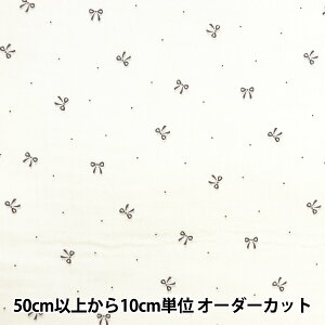 【数量5から】 生地 『Wガーゼ リボン柄 ナチュラル WGPPR-NA』