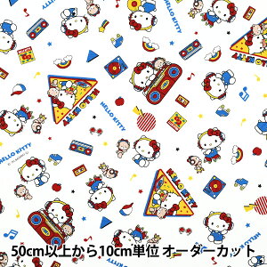 【数量5から】 生地 『オックス ハローキティ ミュージック ホワイト 830342』