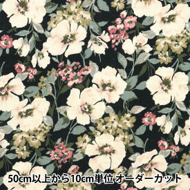 【数量5から】 生地 『綿麻コンパス 小花 ブラック NGA-71040-42D』 KOKKA コッカ