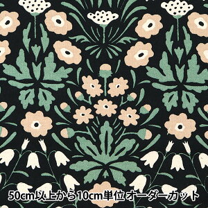 【数量5から】 生地 『う早この布 綿麻キャンバス シェイナの花 黒 UP5775-C』 COTTON KOBAYASHI コットンこばやし 小林繊維